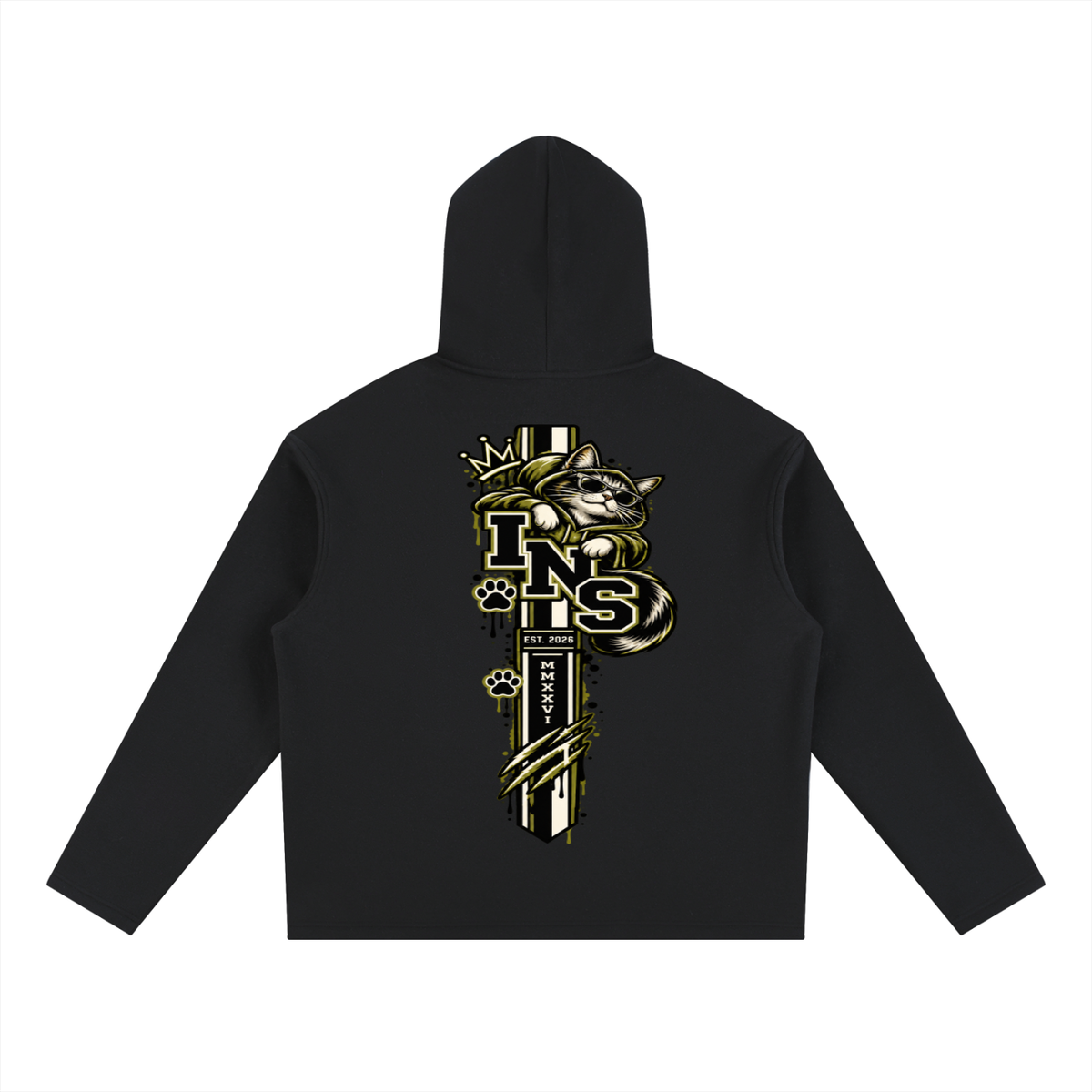 INS Crowned Cat Oversized Drawcord Hoodie