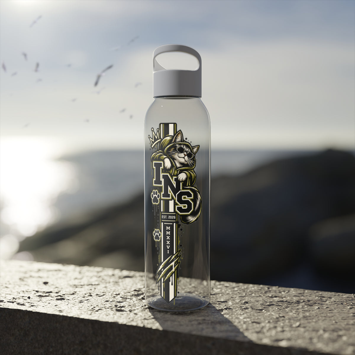 INS Crowned Crest Tritan Water Bottle | Clear 650ml Streetwear Bottle