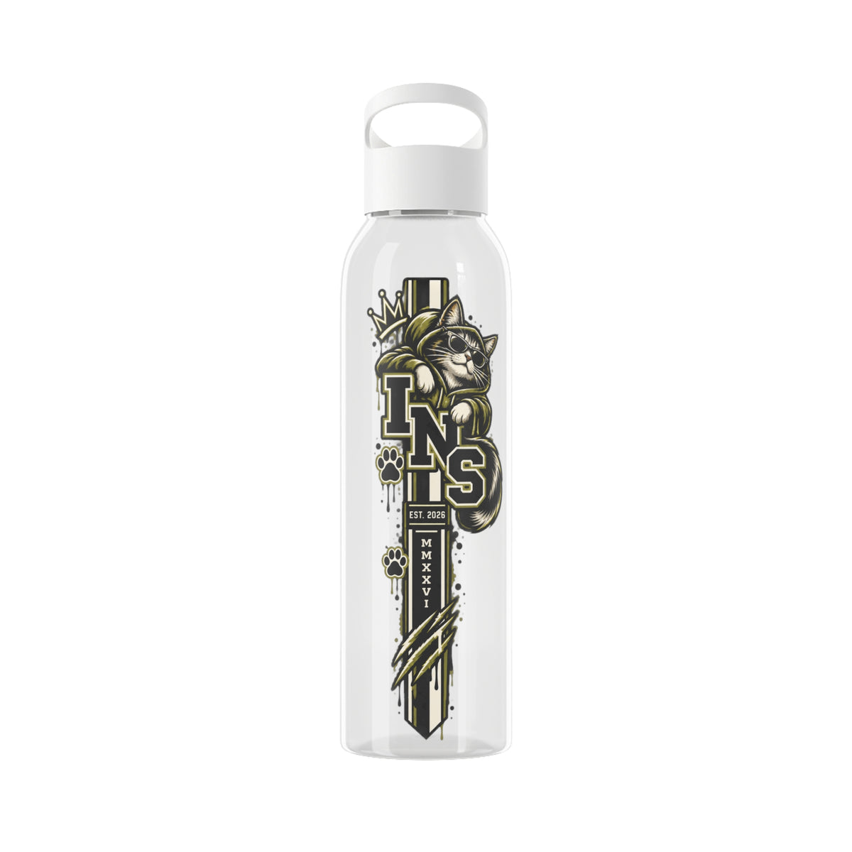 INS Crowned Crest Tritan Water Bottle | Clear 650ml Streetwear Bottle