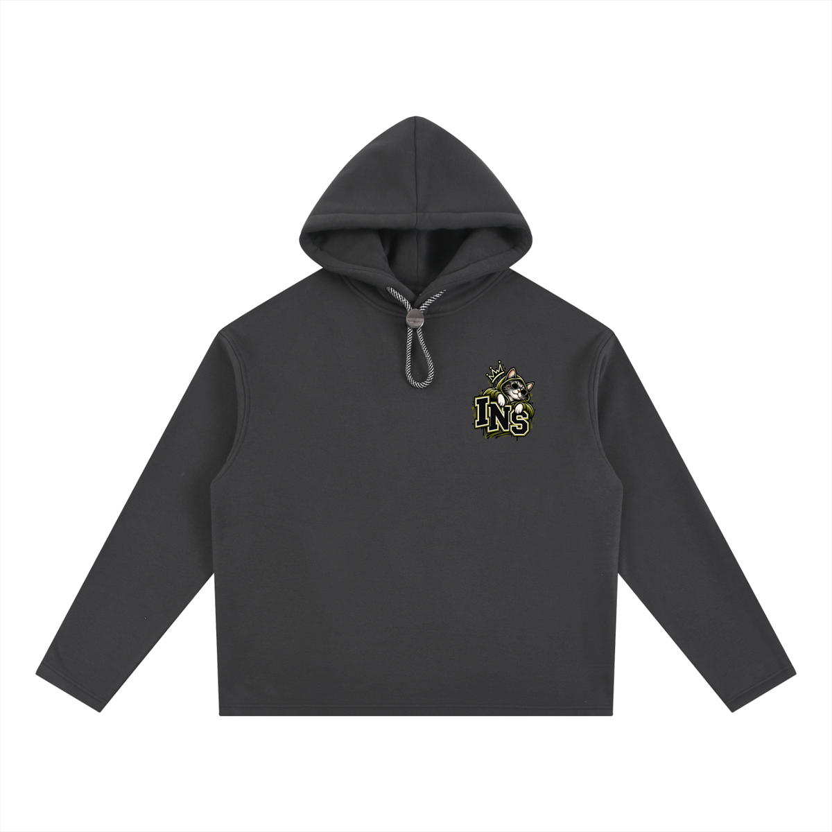 INS Crowned Cat logo Drawcord Hoodie