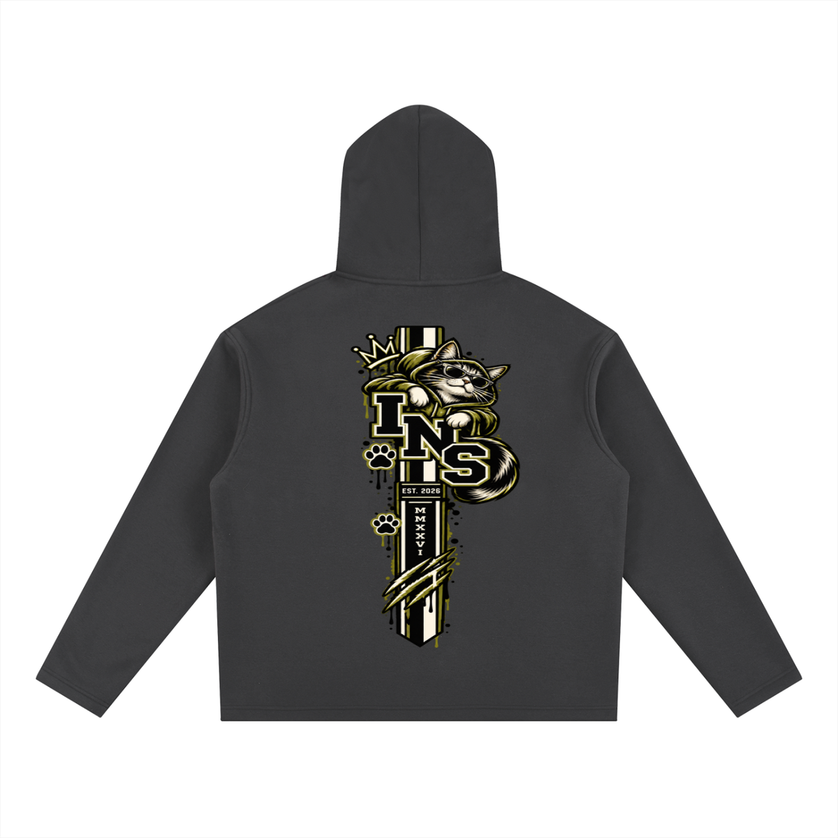 INS Crowned Cat Oversized Drawcord Hoodie